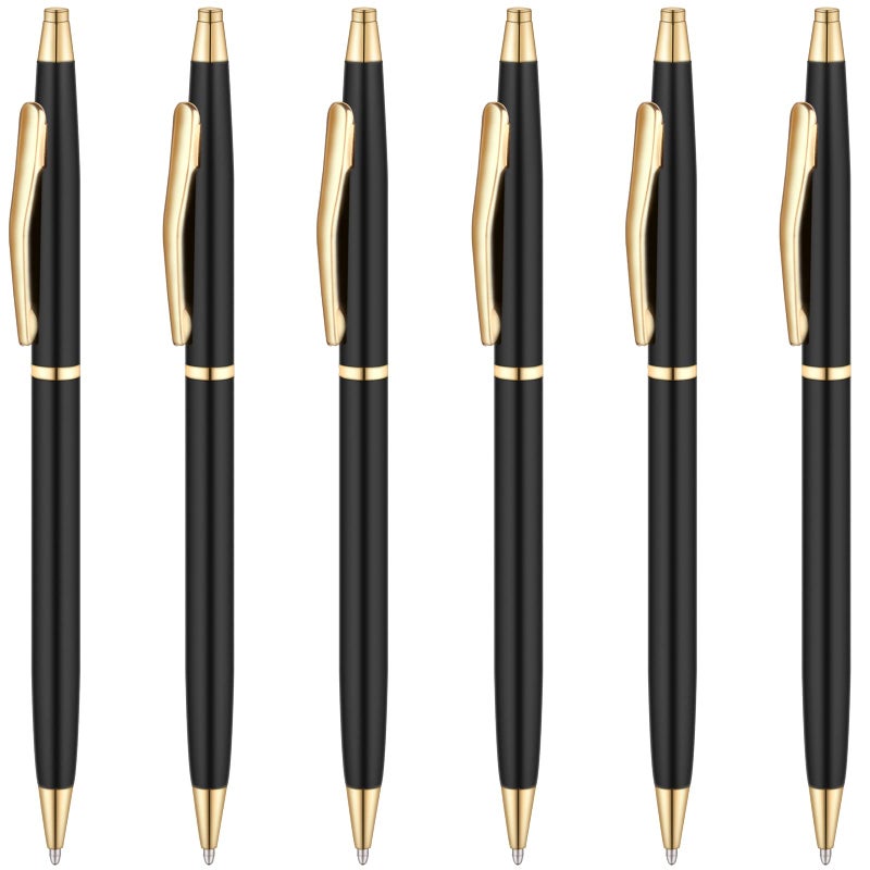 Unibene Slim Metallic Retractable Ballpoint Pens - Black & Gold, Nice Gift for Business Office Students Teachers Wedding Christmas, Medium Point(1 mm) 6 Pack-Black ink - Image 1